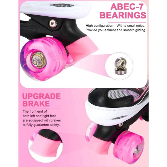 Sowume Kids Pink Black Adjustable 8 Wheel Shine Safe And Fun Illuminating Skates - Picture 4 of 7